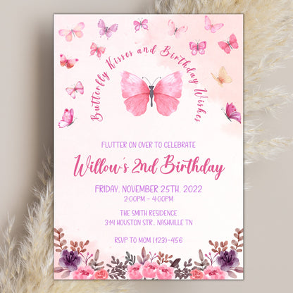 Butterfly Birthday Invitation, Butterfly Invitation, Whimsical Floral Butterfly, Floral Butterfly Garden, Instant Download Editable