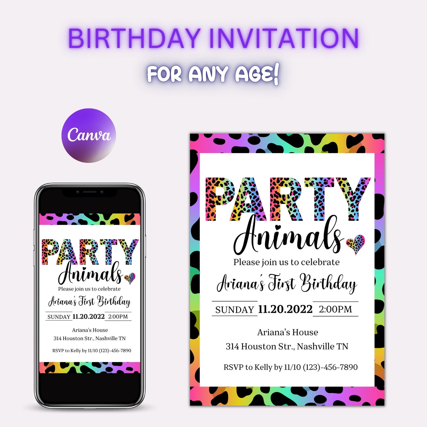 Editable Party Animals Birthday Invitation Leopard Print Jungle Birthday Party Leopard Print Wild One Two Wild Template Digital Download