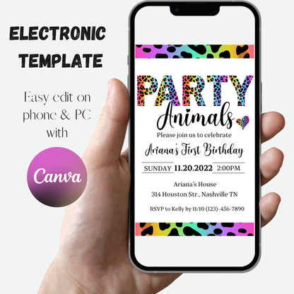 Editable Party Animals Birthday Invitation Leopard Print Jungle Birthday Party Leopard Print Wild One Two Wild Template Digital Download