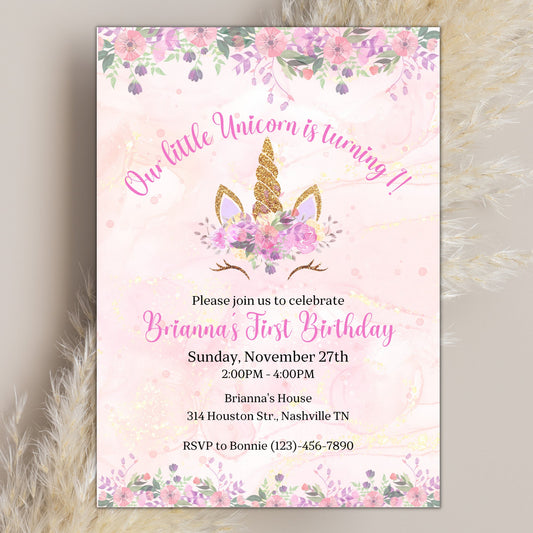 Editable Unicorn Birthday Invitation, Unicorn Birthday Invite, Unicorn Party Invitation Template, Rainbow Unicorn, Digital Download