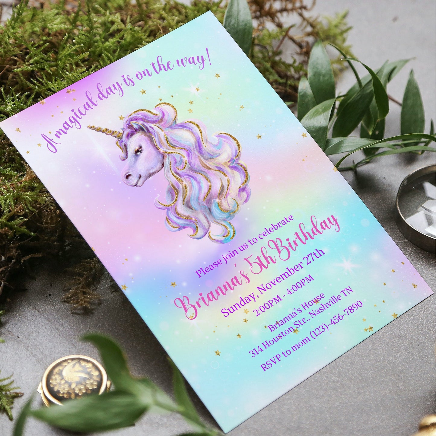 Editable Unicorn Birthday Invitation, Magical Unicorn Birthday Invite, Unicorn Party Invitation Template, Rainbow Unicorn, Digital Download