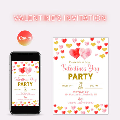 Valentine's Day Party Invitation Template, Friends Valentine's Day Party, Printable Valentine's Day Brunch Invite, Instant Download