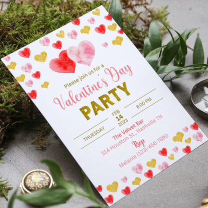 Valentine's Day Party Invitation Template, Friends Valentine's Day Party, Printable Valentine's Day Brunch Invite, Instant Download