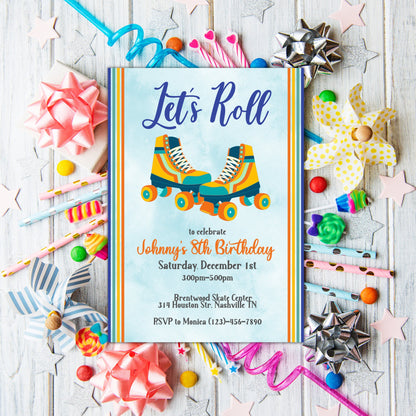 Editable Roller Skating Birthday Invitation, Roller Skating Party Invite, Neon Glow Roller Party, Skate Party Boy, Instant Download