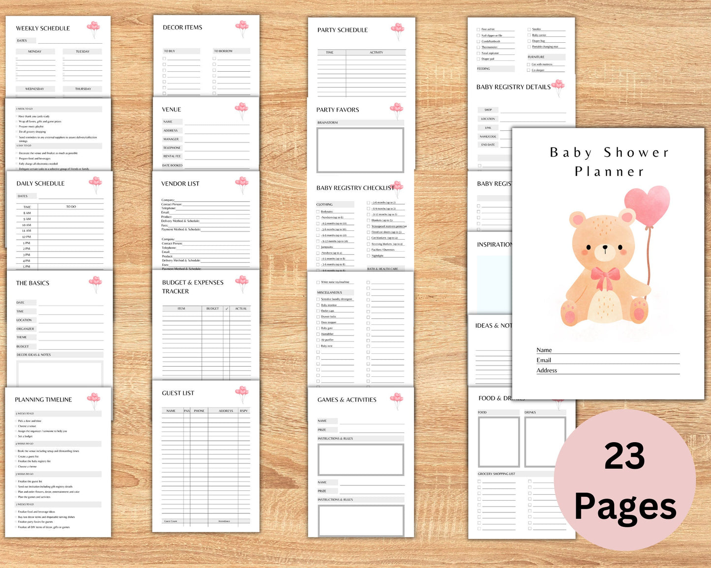 Baby Shower Planner, Printable PDF Baby Shower Planner, Baby Shower Checklist, Printable PDF, Girl Baby Shower Planner, Instant Download