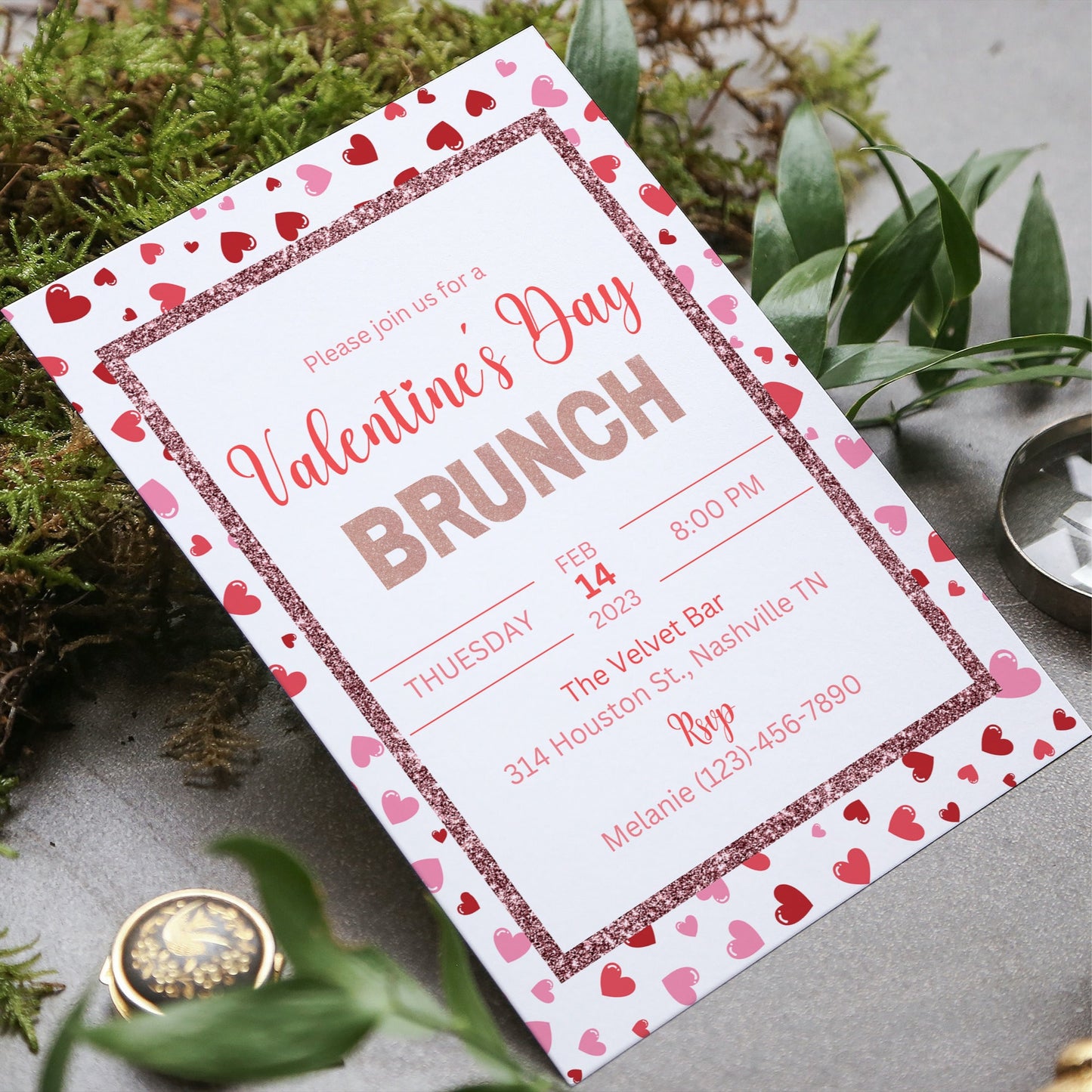 Valentine's Brunch Invitation Template, Friends Valentine's Day Brunch, Printable Valentine's Day Party Invite, Hearts Invitation Instant