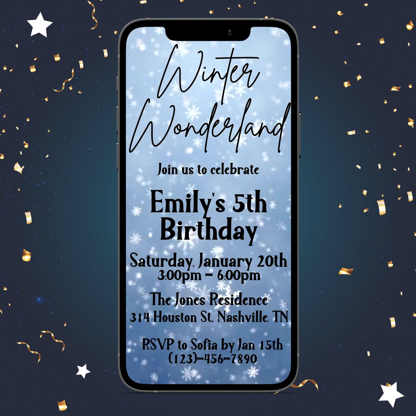 Snowflake Birthday Video Invitation Template, Winter Wonderland Birthday Invitation, Animated Winter Bday invite, Editable Download