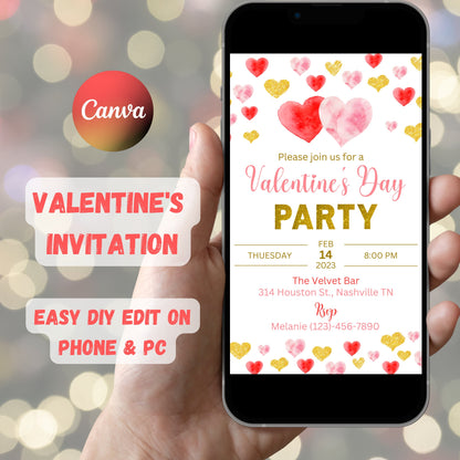 Valentine's Day Party Invitation Template, Friends Valentine's Day Party, Printable Valentine's Day Brunch Invite, Instant Download