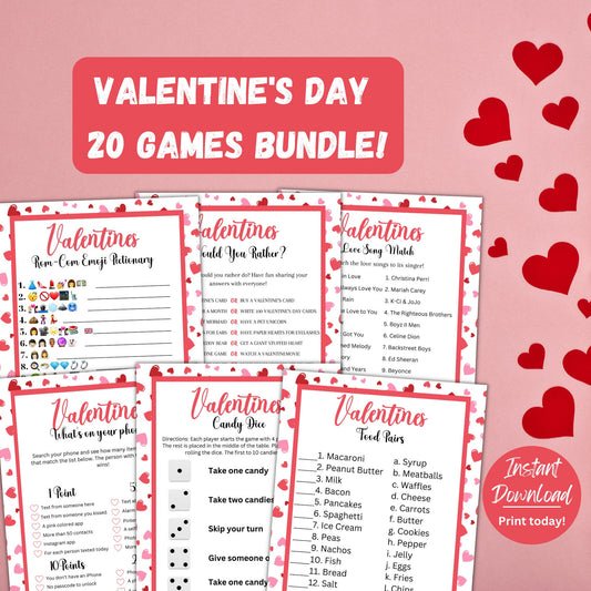 Valentine's Day Game Bundle | 20 Printable Valentine's Day Games | Party Games and Activities | Valentines Family Games | Instant Download