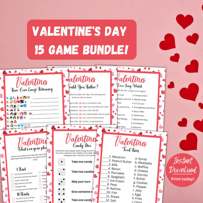 Valentine's Day Game Bundle | 15 Printable Valentine's Day Games | Party Games and Activities | Valentines Family Games | Instant Download