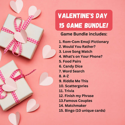 Valentine's Day Game Bundle | 15 Printable Valentine's Day Games | Party Games and Activities | Valentines Family Games | Instant Download