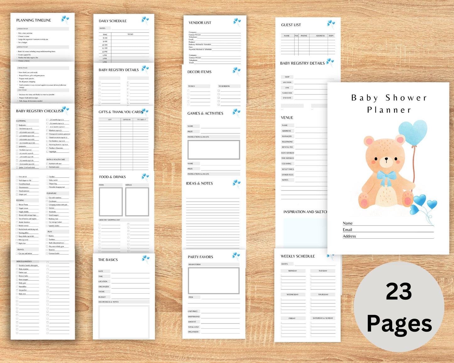 Baby Shower Planner, Printable PDF Baby Shower Planner, Baby Shower Checklist, Printable PDF, Boy Baby Shower Planner, Instant Download