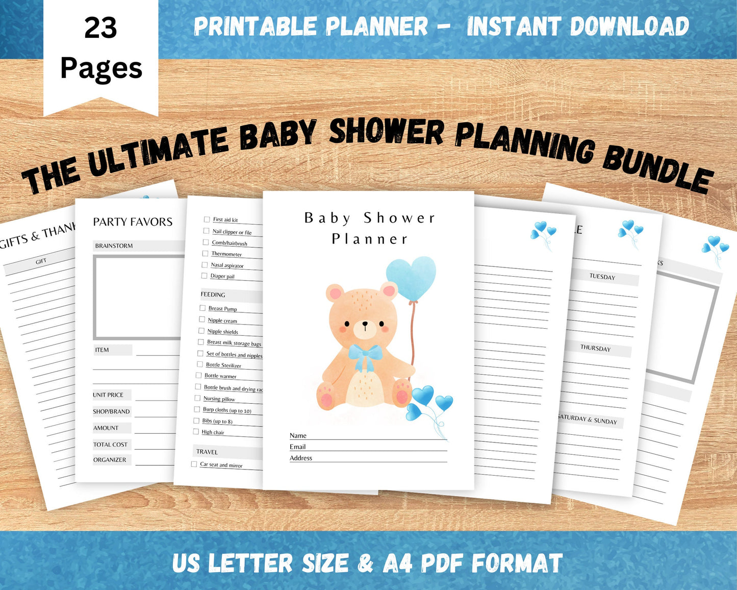 Baby Shower Planner, Printable PDF Baby Shower Planner, Baby Shower Checklist, Printable PDF, Boy Baby Shower Planner, Instant Download