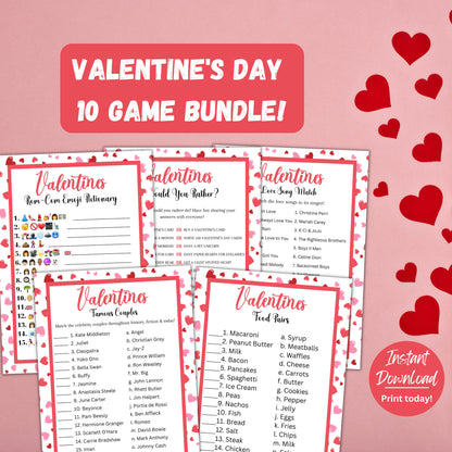 Valentine's Day Game Bundle | 10 Printable Valentine's Day Games | Party Games and Activities | Valentines Family Games | Instant Download