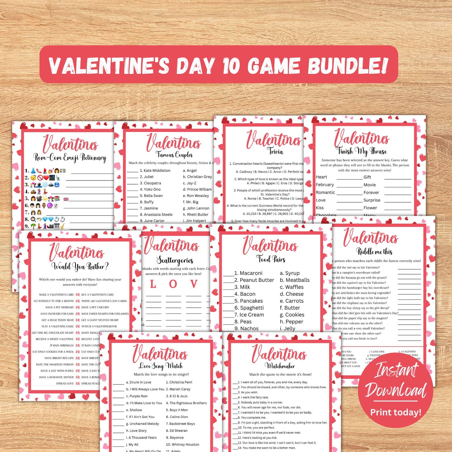 Valentine's Day Game Bundle | 10 Printable Valentine's Day Games | Party Games and Activities | Valentines Family Games | Instant Download