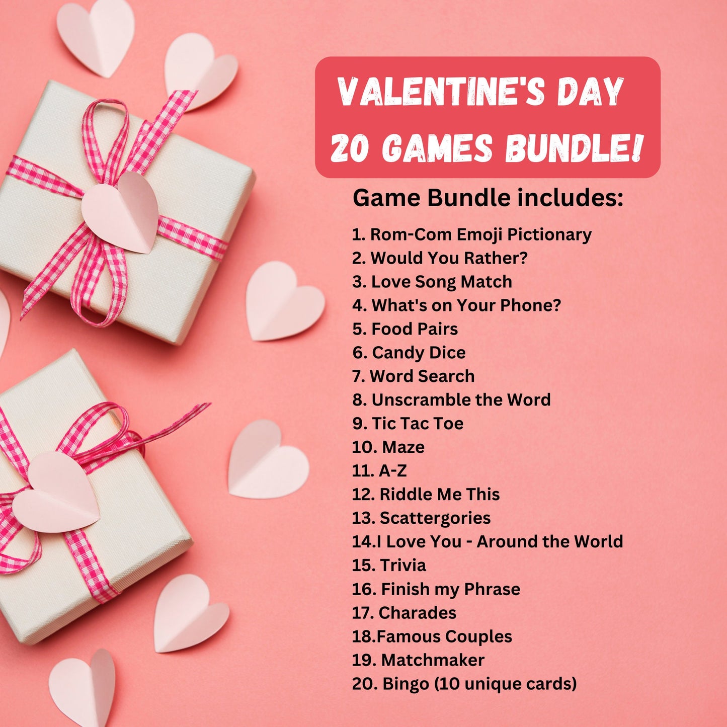 Valentine's Day Game Bundle | 20 Printable Valentine's Day Games | Party Games and Activities | Valentines Family Games | Instant Download