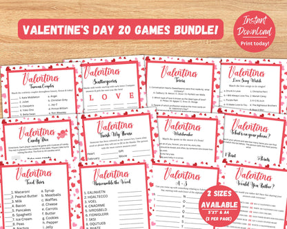 Valentine's Day Game Bundle | 20 Printable Valentine's Day Games | Party Games and Activities | Valentines Family Games | Instant Download