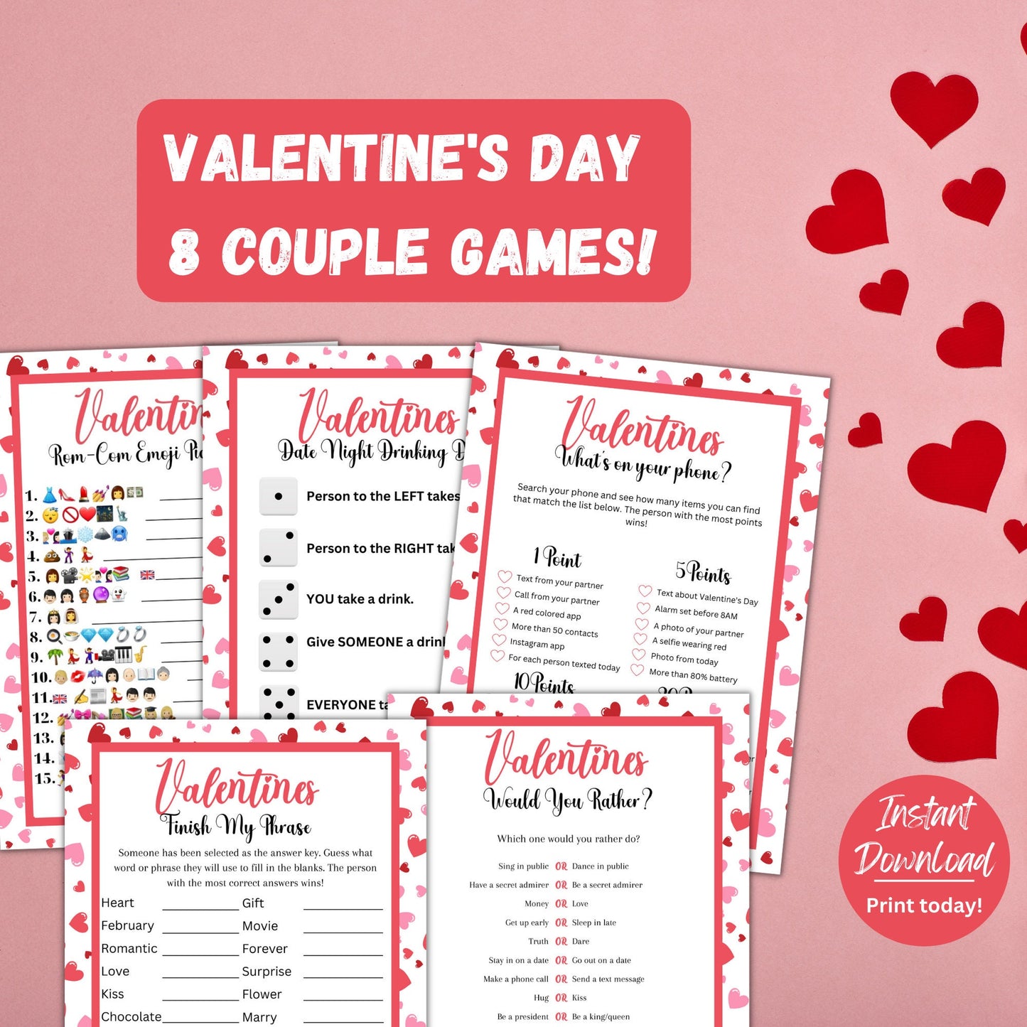 Valentine's Day Couples Game Bundle | 8 Printable Valentine's Day Couple Games | Party Games and Activities for Couples | Instant Download