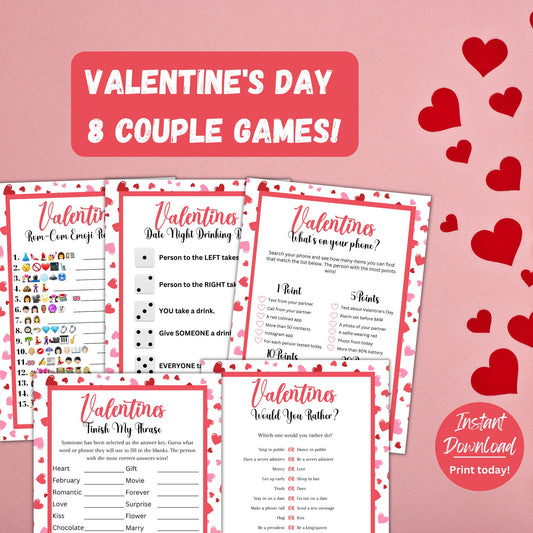 Valentine's Day Couples Game Bundle | 8 Printable Valentine's Day Couple Games | Party Games and Activities for Couples | Instant Download