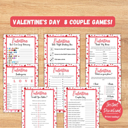 Valentine's Day Couples Game Bundle | 8 Printable Valentine's Day Couple Games | Party Games and Activities for Couples | Instant Download