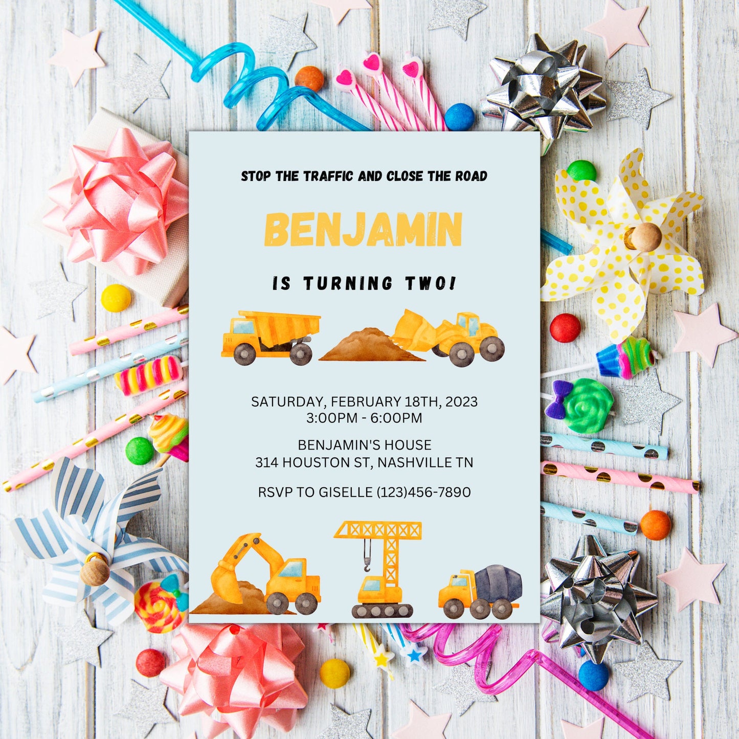 Editable Construction Invitation, Construction Birthday Invitations, Dump Truck Party Invite, Printable template Digital Instant download