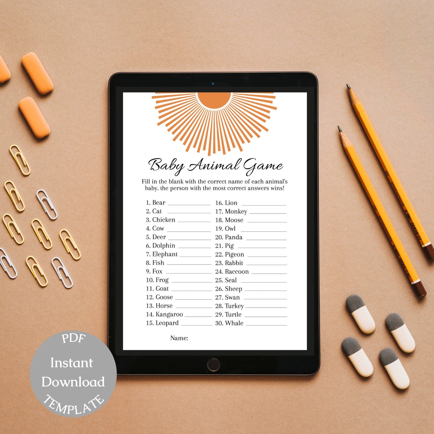 15 Boho Sun Baby Shower Games Template, Printable Sunshine Baby Shower Games Bundle, Here comes the Son Baby Shower, Instant Download