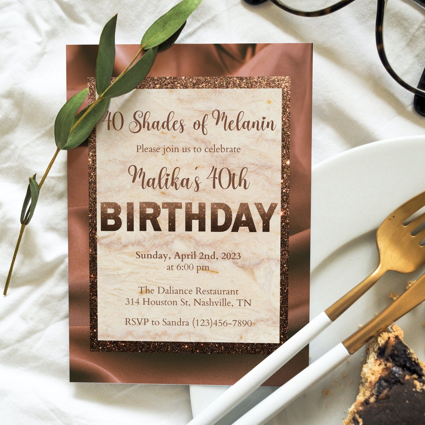 Editable Shades of Melanin Birthday Dinner Invitation, Shades of Brown, Brown Birthday Invitation, Printable or Text Invite