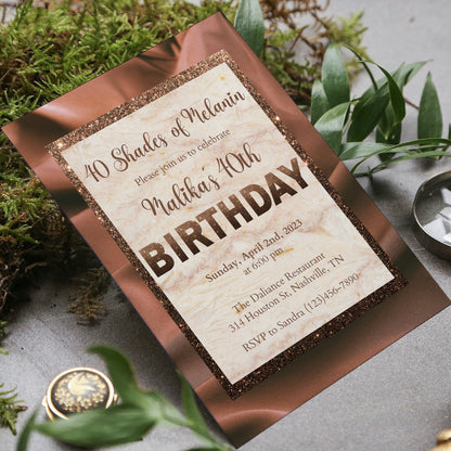 Editable Shades of Melanin Birthday Dinner Invitation, Shades of Brown, Brown Birthday Invitation, Printable or Text Invite