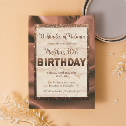 Editable Shades of Melanin Birthday Dinner Invitation, Shades of Brown, Brown Birthday Invitation, Printable or Text Invite