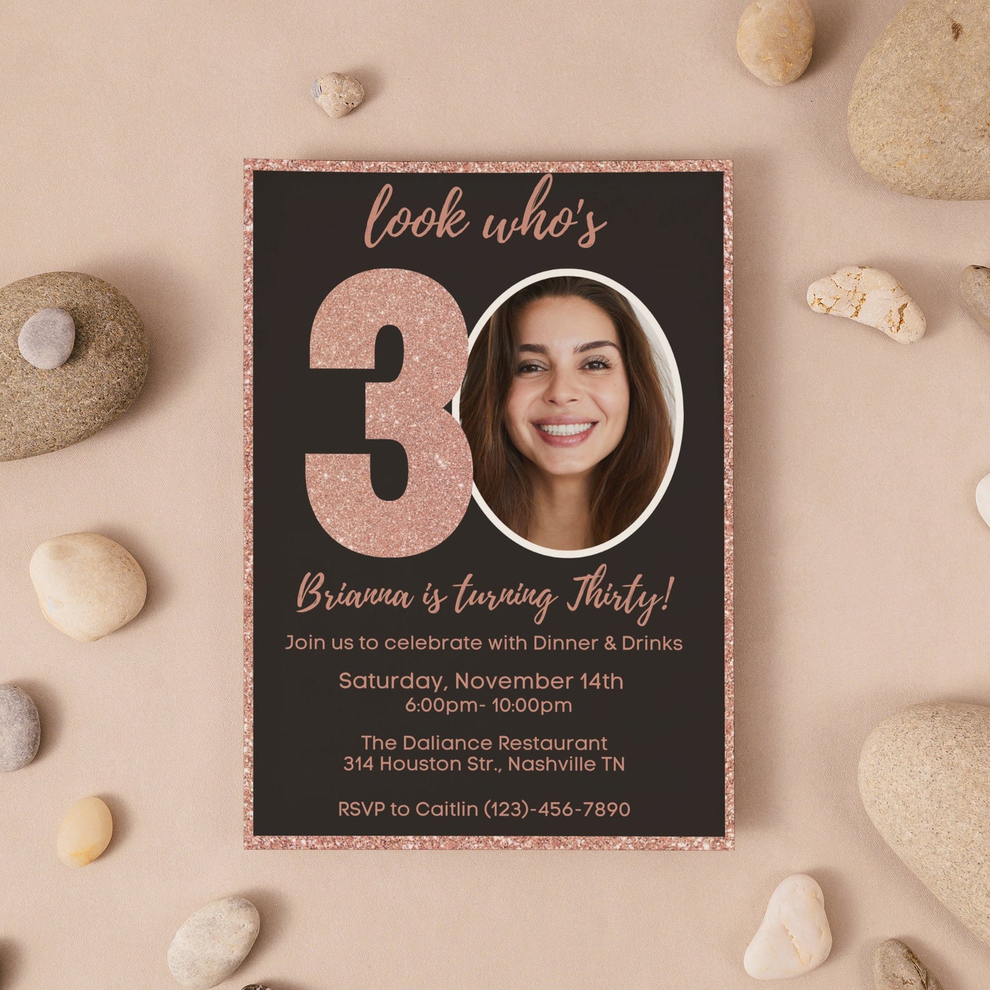 Editable 30th Invitation with photo, Look Who's 30, 30th Birthday Invitation Template, Rose Gold 30th Invitation, Editable, Printable