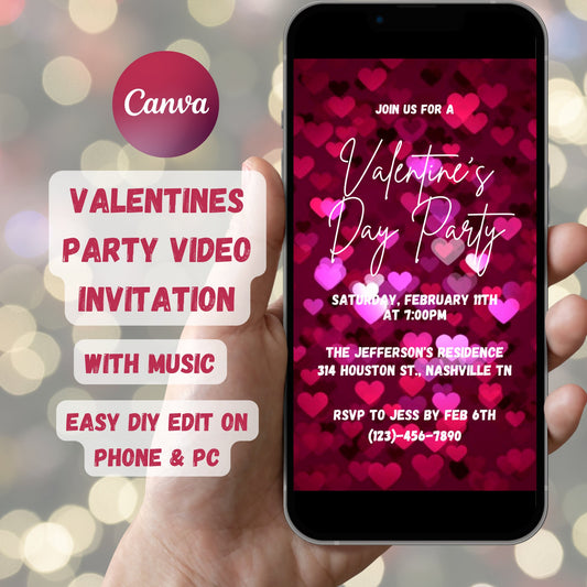 Valentine's Day Party Video Invitation, Valentine's Day Animated Invitation Template, Valentine's Day Brunch Invite, Galentines Invitation