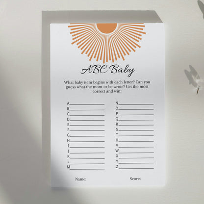 15 Boho Sun Baby Shower Games Template, Printable Sunshine Baby Shower Games Bundle, Here comes the Son Baby Shower, Instant Download