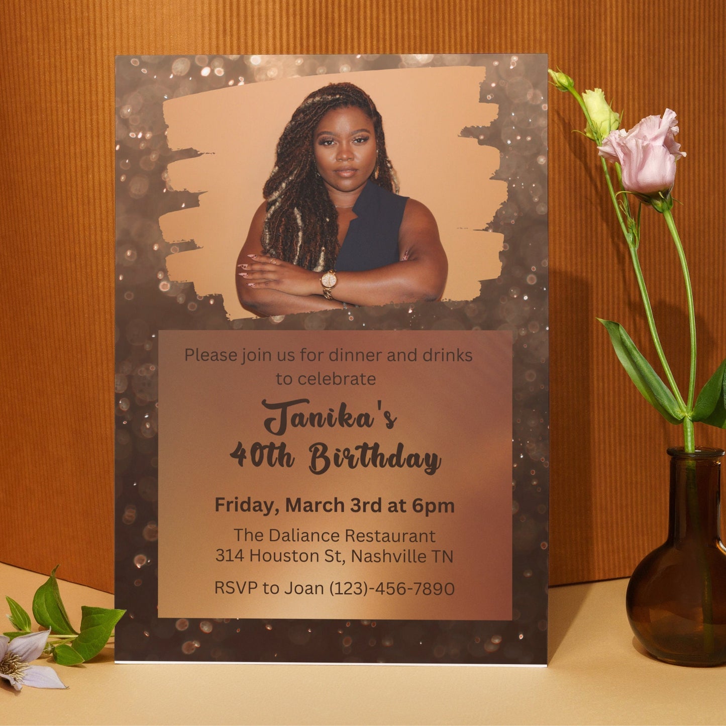 Editable Shades of Melanin Birthday Dinner Invitation, Shades of Brown, Brown Birthday Invitation with Picture, Printable or Text Invite