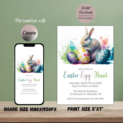 Easter Egg Hunt Invitation Template, Easter Brunchnt, Easter Party Invite, Easter Celebration Invitation, Easter Scavenger Hunt for Kids