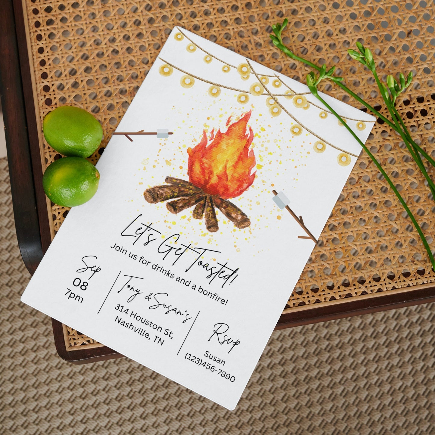 Backyard Bonfire Invitation, Editable Bonfire Birthday Invite, BBQ Party Invitation, Smores Invitation, Adult Birthday Party Outdoor Party