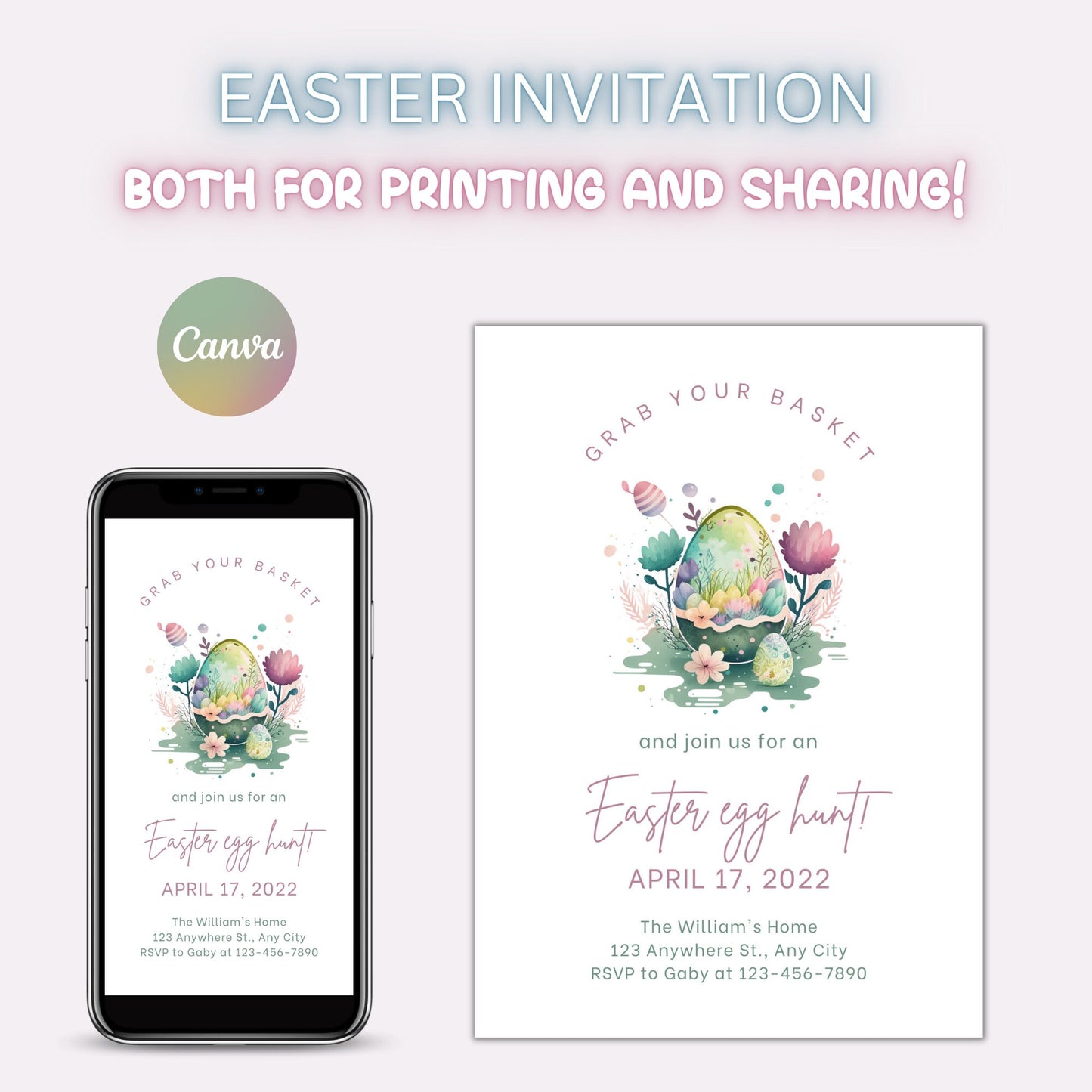 Easter Egg Hunt Invitation Template, Easter Brunch, Easter Party Invite, Easter Celebration Invitation, Easter Scavenger Hunt for Kids