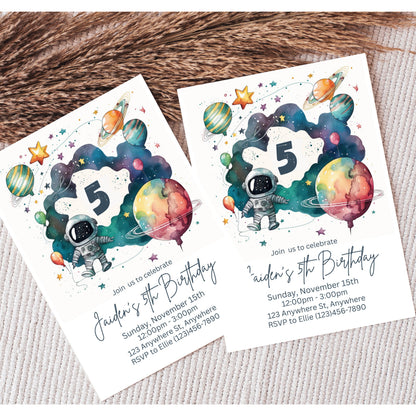 Outer Space Birthday Invitation, Astronaut Rocket Kids Birthday Invitation, Galaxy Planets Stars Bithday Invite, Editable Digital Download