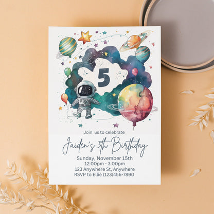 Outer Space Birthday Invitation, Astronaut Rocket Kids Birthday Invitation, Galaxy Planets Stars Bithday Invite, Editable Digital Download