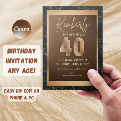 Editable Birthday Dinner Invitation, Shades of Black and Brown, Brown Birthday Invitation, Shades of Melanin, Printable or Text Invite