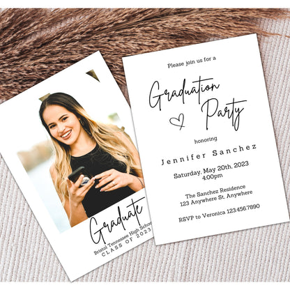 Minimalist Graduation Announcement, 2023 Graduation Party Invitation Template, Photo Graduation Party Invite, Editable Instant Download