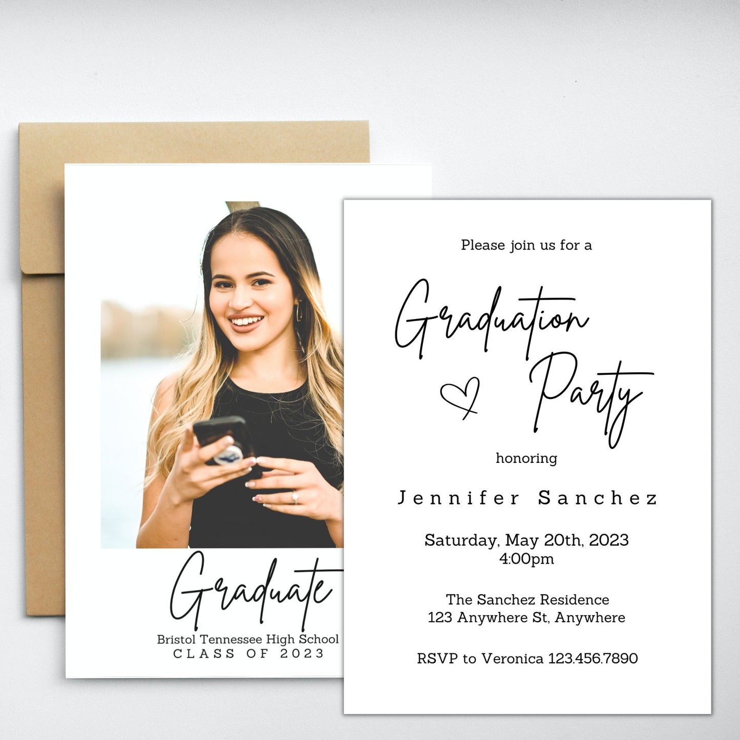 Minimalist Graduation Announcement, 2023 Graduation Party Invitation Template, Photo Graduation Party Invite, Editable Instant Download