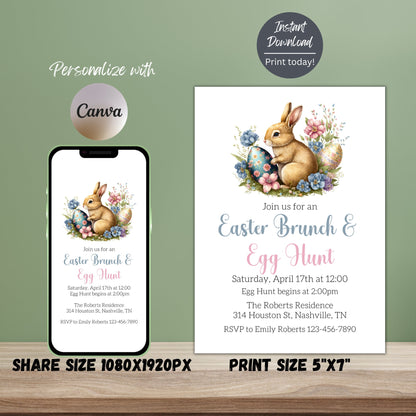 Easter Brunch Invitation Template, Easter Egg Hunt, Easter Party Invite, Easter Celebration Invitation, Easter Scavenger Hunt for Kids