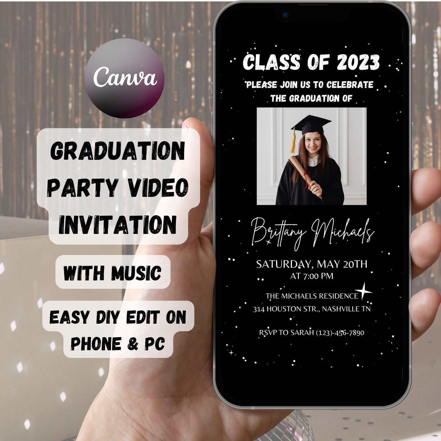 Animated Graduation Invitation, 2023 Graduation Party Invitation, Graduate Announcement,  Graduation Party Invite, Editable Instant Download