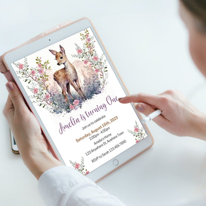 Woodland Deer Birthday Invitation, Printable Deer Birthday Invite Template, Woodland Animals Invitation, Deer Invitation, Instant Download