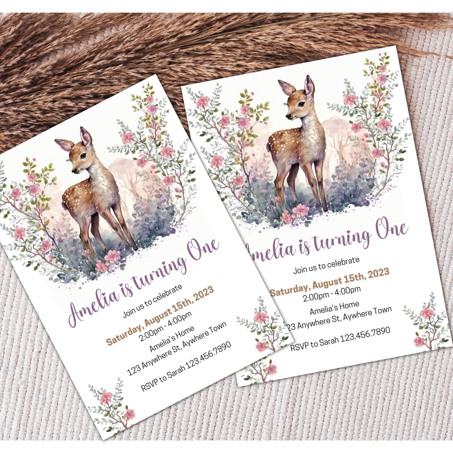 Woodland Deer Birthday Invitation, Printable Deer Birthday Invite Template, Woodland Animals Invitation, Deer Invitation, Instant Download