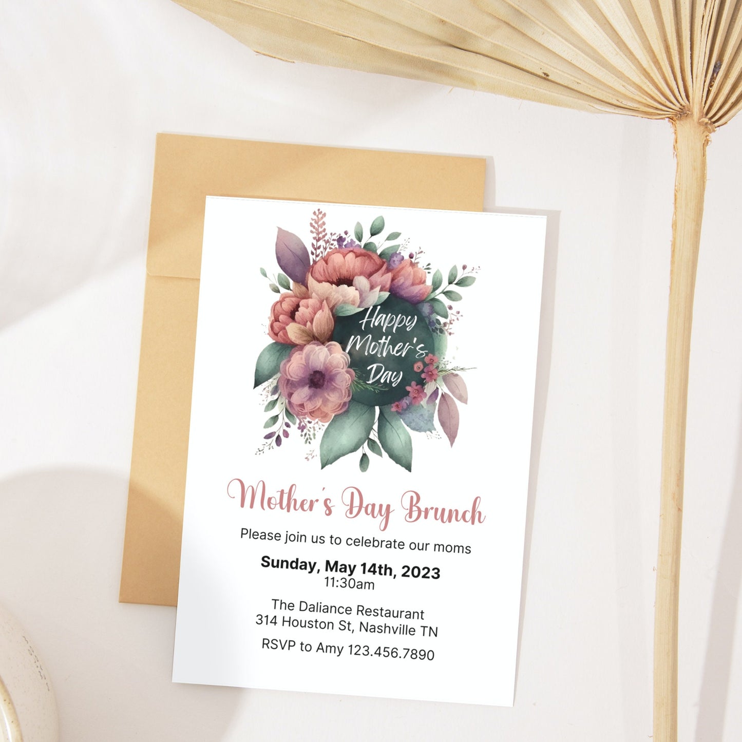 Mothers Day Invitation, Floral Mother's Day Brunch Invite, Mothers Day Event Invitation, Mothers Day Card, Editable Instant Download