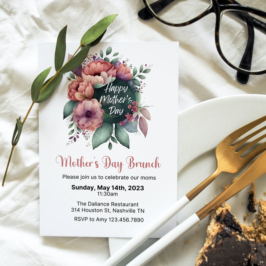 Mothers Day Invitation, Floral Mother's Day Brunch Invite, Mothers Day Event Invitation, Mothers Day Card, Editable Instant Download