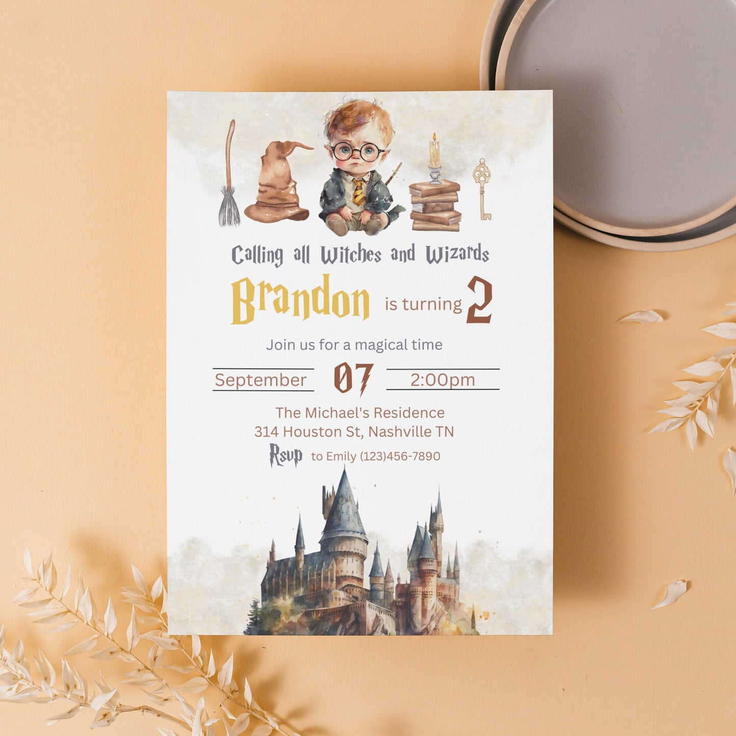 Editable Little Wizard Birthday Invitation Template, Magical 1st Birthday Party Invitation,Digital Birthday Party Invite, Instant Download