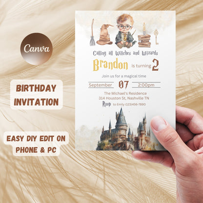 Editable Little Wizard Birthday Invitation Template, Magical 1st Birthday Party Invitation,Digital Birthday Party Invite, Instant Download