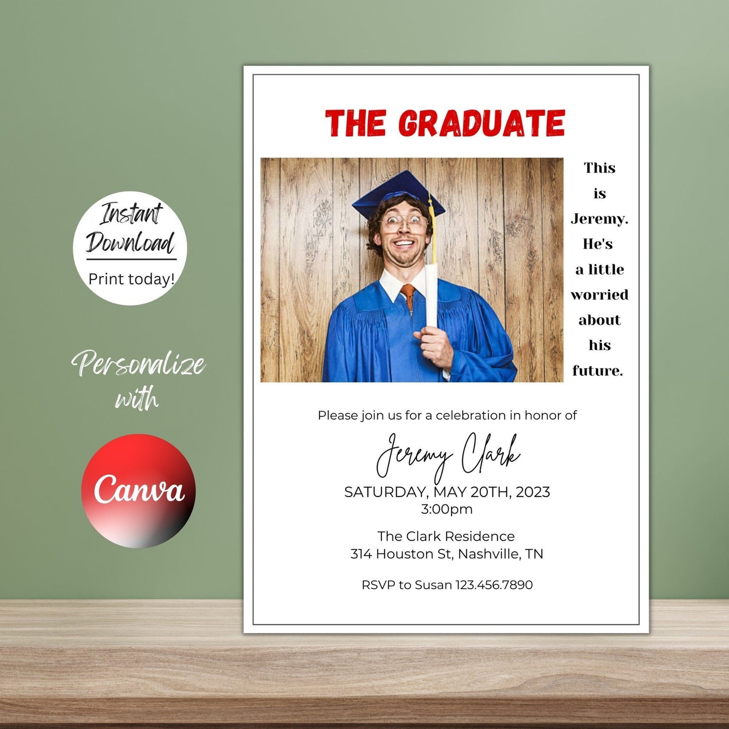 Fun Graduation Announcement, 2023 Graduation Party Invitation Template, The Graduate Funny Graduation Party Invite, Instant Download